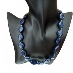 Vintage Blue glass beaded necklace with silver beads 18”